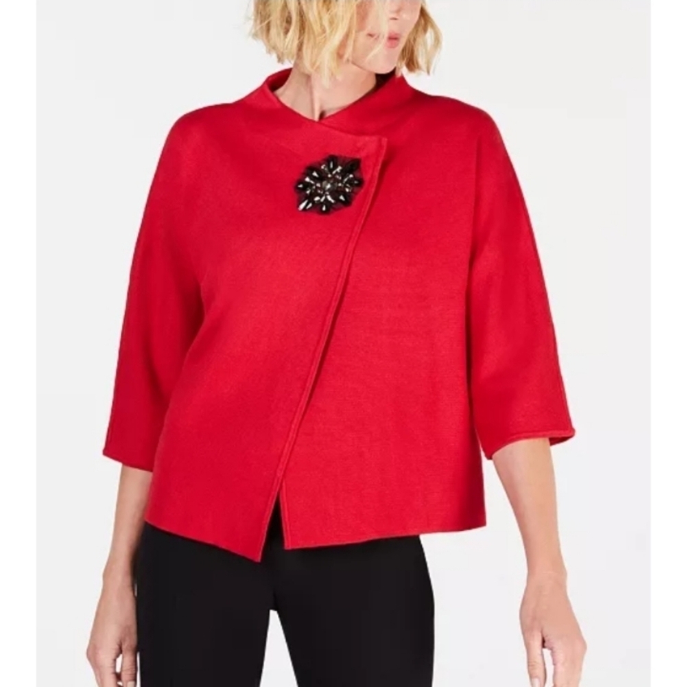 JM Collection Asymmetrical Embellished Wool Cardigan